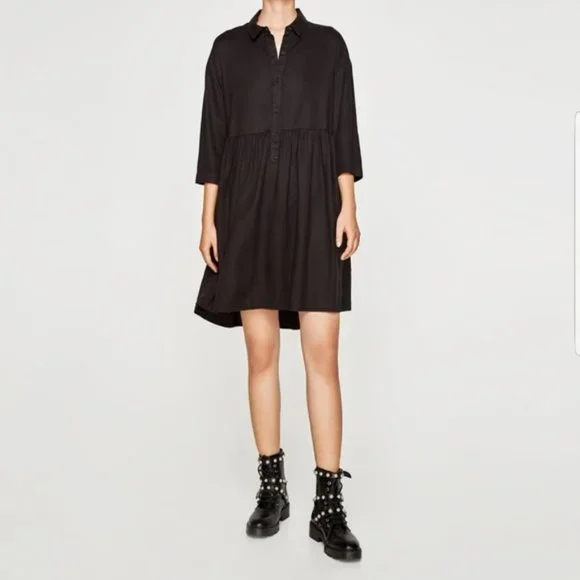 black ruffle dress zara Zara Black Semi Sheer Frill Short Dress | Gently Used main image 1